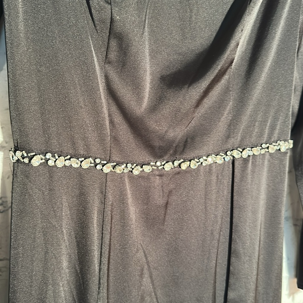 Mac Duggal by Ieena Crystal Trim Long Sleeve High Slit A-Line Gown - Picture 5 of 14